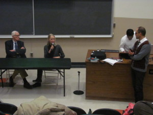 Photo by Brandon Jordan Dr. Herbert Thomas (far left) and Director Ruth Thomas-Suh (left) discussing the film before answering the audience's question with Chris Rafinski (far right).