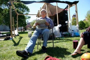  John 'Tito' Gerassi joined QC club STAND on its annual Genocide Awareness camp-out on the Quad in Spring 2009. Photo Credit: QC STAND