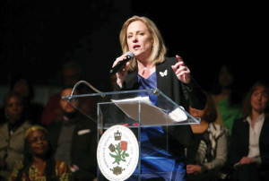 Photo courtesy of Office of the Borough President Melinda Katz Caption: Melinda Katz returned to Queens College to deliver her State of the Borough speech. She did the same the year before.