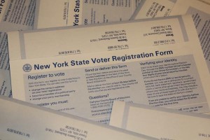 Photo by David Gutenmacher A voter registration form any New York State resident can use to register.