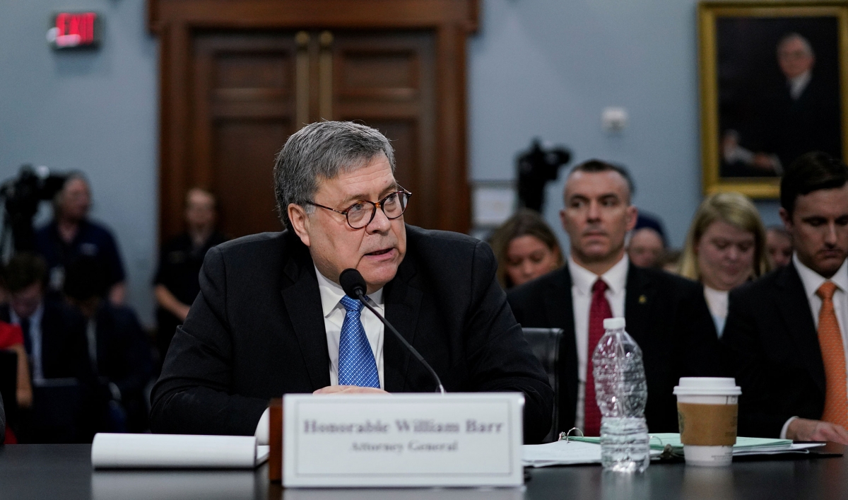 Credit: Public Radio International Caption: William Barr testifies to the Senate about the contents of the Mueller report.